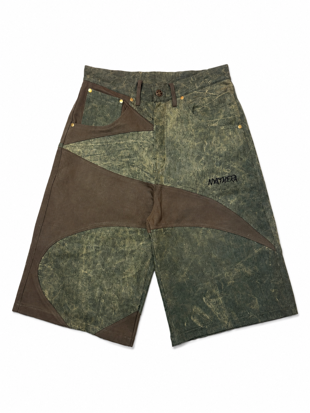 NYATHERA FIBONACCI OLIVE GREEN PANEL JORTS