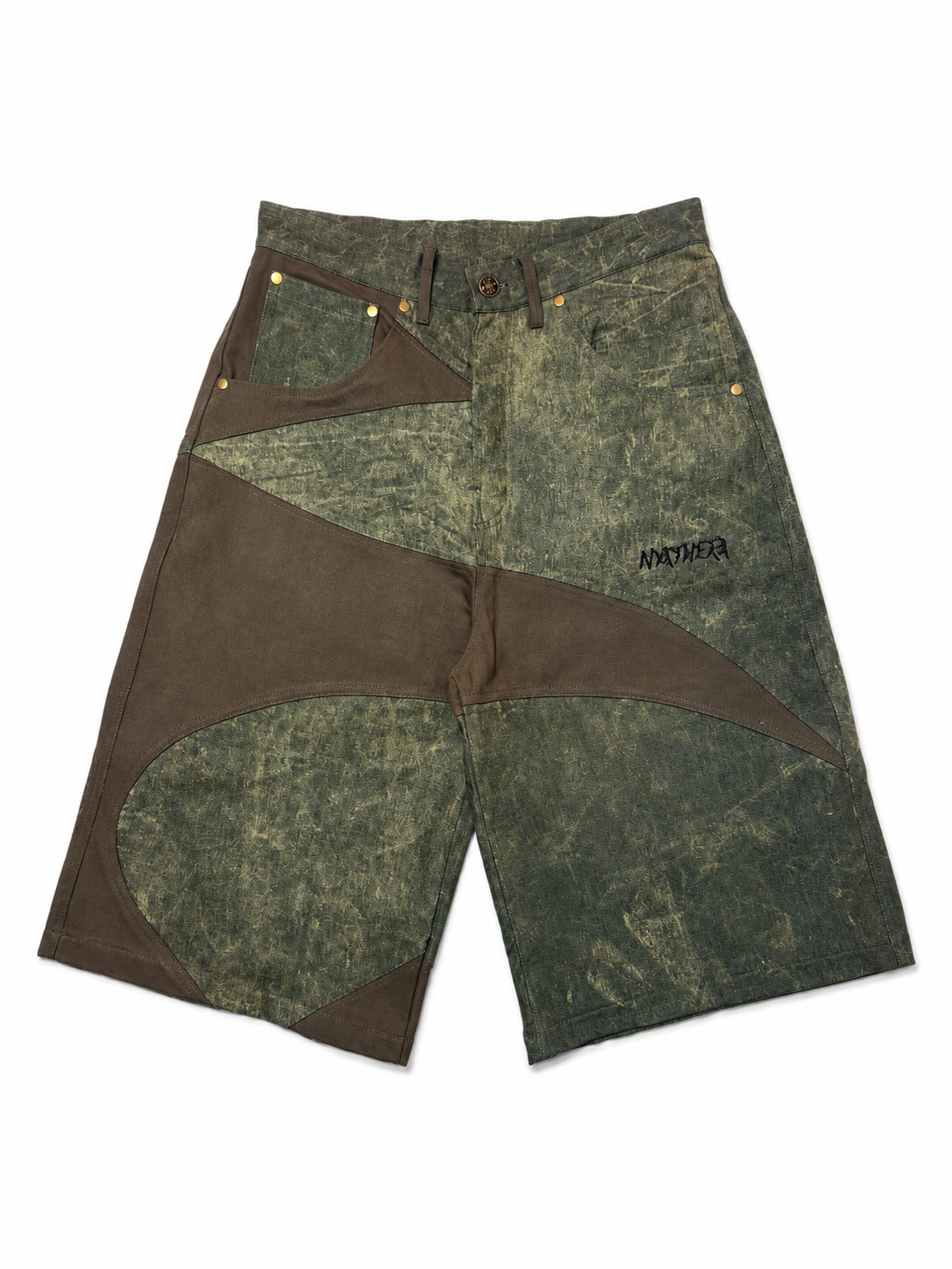 NYATHERA FIBONACCI OLIVE GREEN PANEL JORTS