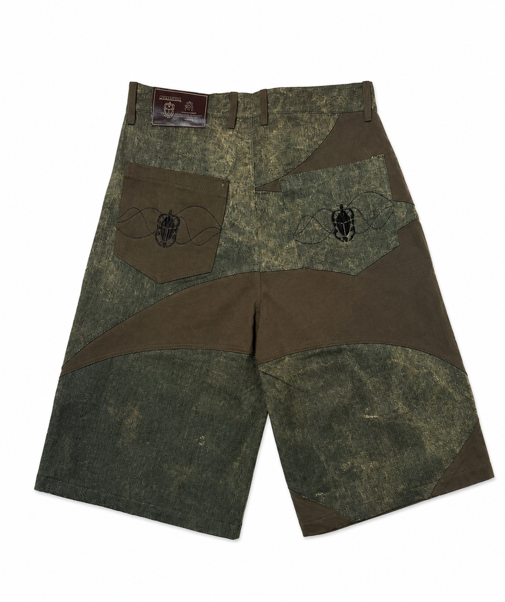 NYATHERA FIBONACCI OLIVE GREEN PANEL JORTS