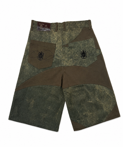 NYATHERA FIBONACCI OLIVE GREEN PANEL JORTS